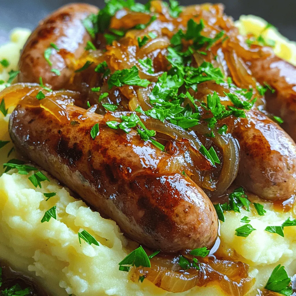 To make easy bangers and mash, you need key ingredients. First, choose your sausages. I love using pork sausages, but any sausage works. Look for ones that are juicy and packed with flavor. The best sausages for bangers and mash have a good amount of seasoning.