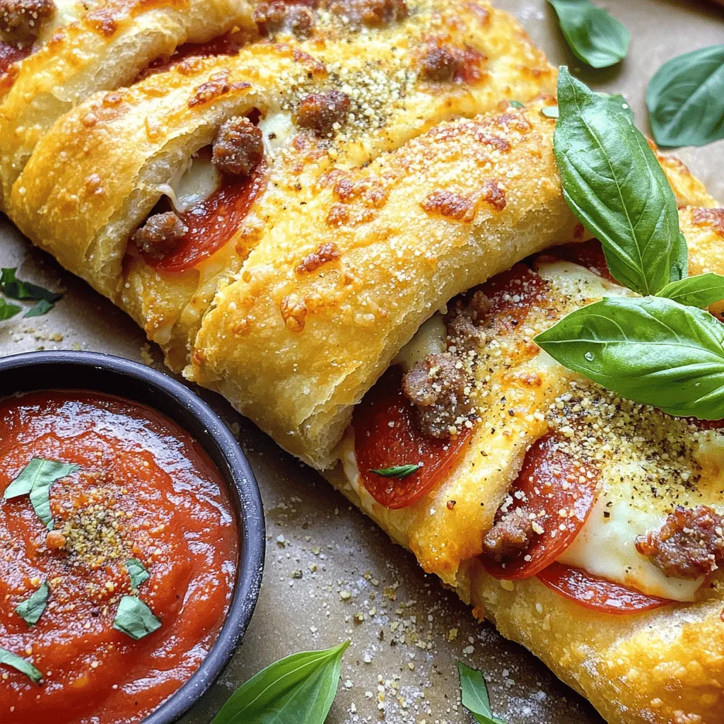 - 1 pound refrigerated pizza dough - 1 cup marinara sauce (for dipping) - 1 cup cooked Italian sausage, crumbled - 1 cup pepperoni slices