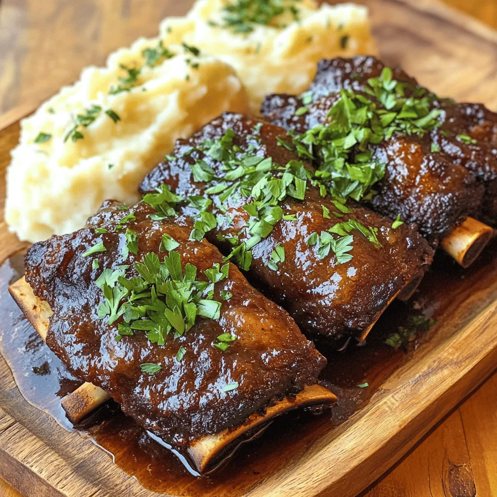 To make succulent short ribs slow-cooked in cola, you need a few key ingredients. The main star is 4 lbs of beef short ribs. This cut has rich flavor and becomes tender when cooked slowly. You also need 1 can (12 oz) of cola, which adds sweetness and depth. A cup of low-sodium beef broth keeps the dish moist. You will need 2 tablespoons of soy sauce and 1 tablespoon of Worcestershire sauce for extra umami. For flavor, have 1 medium onion chopped, 3 cloves of minced garlic, and 2 teaspoons of smoked paprika. Finally, gather 1 teaspoon each of salt and ground black pepper, 1 tablespoon of olive oil, and 2 bay leaves. Fresh parsley can garnish the dish.
