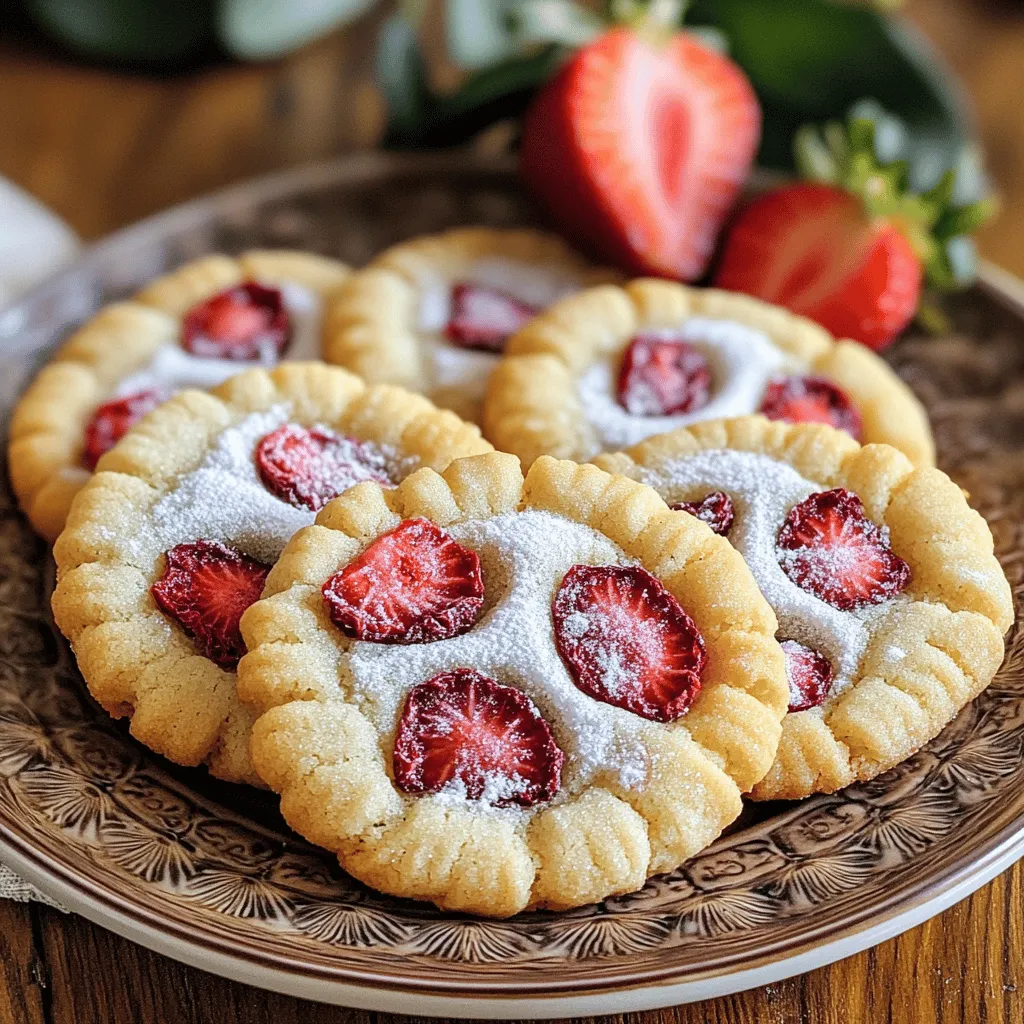 To make strawberry sugar cookies, you need some simple ingredients. The base recipe includes butter, sugar, and flour. These items create a rich and soft cookie.