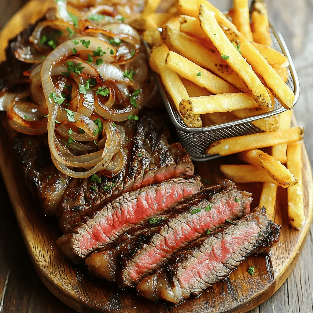 Ribeye Steak with French Onions and French Fries Delight
