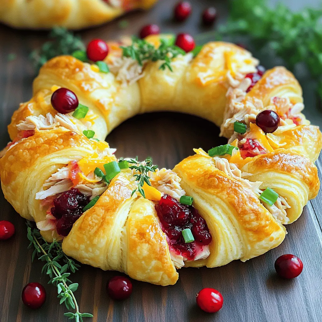 You need a few key items to make a savory turkey and cranberry crescent ring. Start with 2 cups of cooked turkey, shredded. This gives your dish great flavor and texture. Next, grab 1/2 cup of cranberry sauce. This adds a sweet and tangy note that balances the turkey. You will also need 1 cup of cream cheese, softened. This creamy base brings everything together. Don