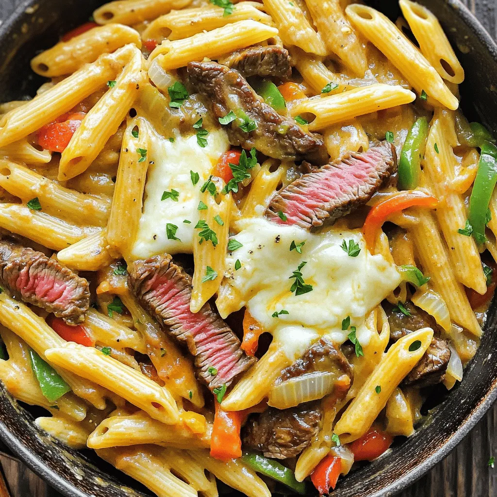 One-Pot Philly Cheesesteak Pasta Skillet Delight