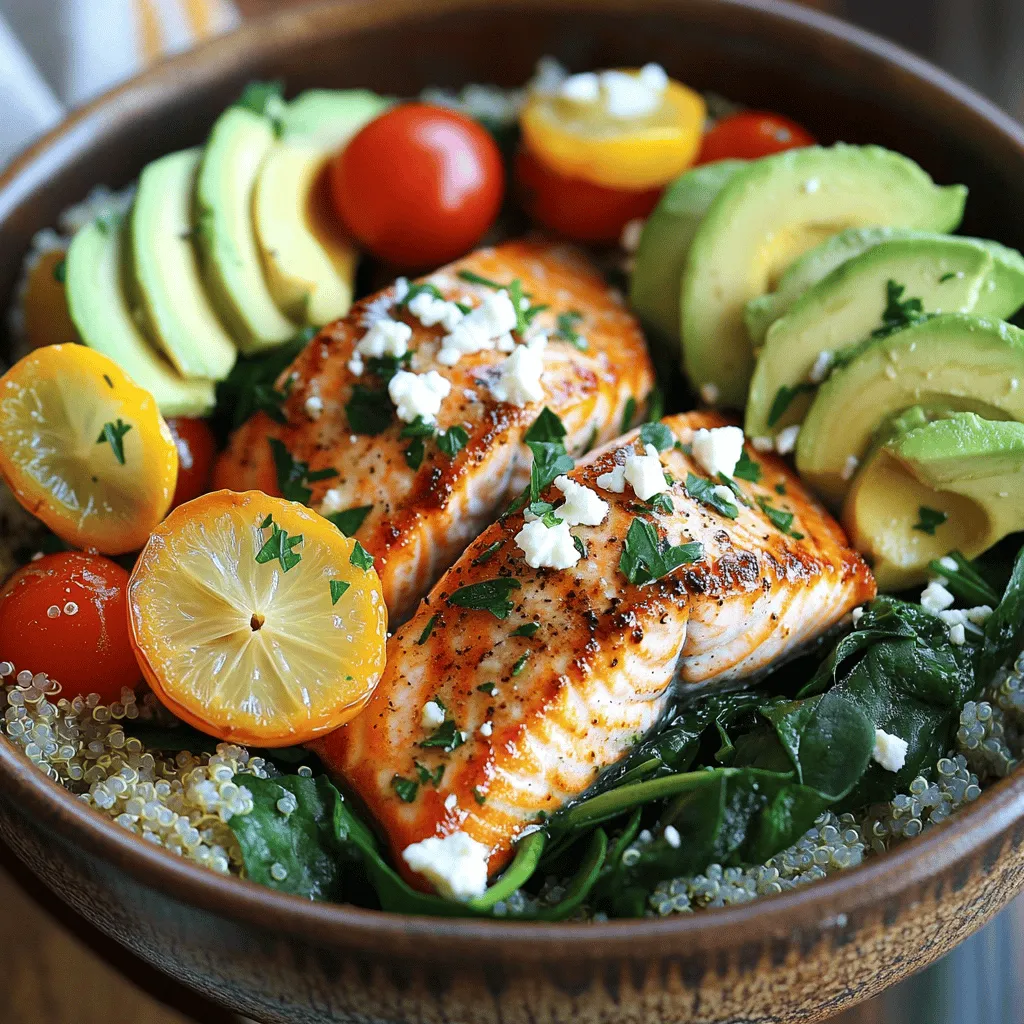 The epic garlic-lemon salmon power bowl recipe shines with fresh, vibrant ingredients. Each part adds great flavor and nutrition.