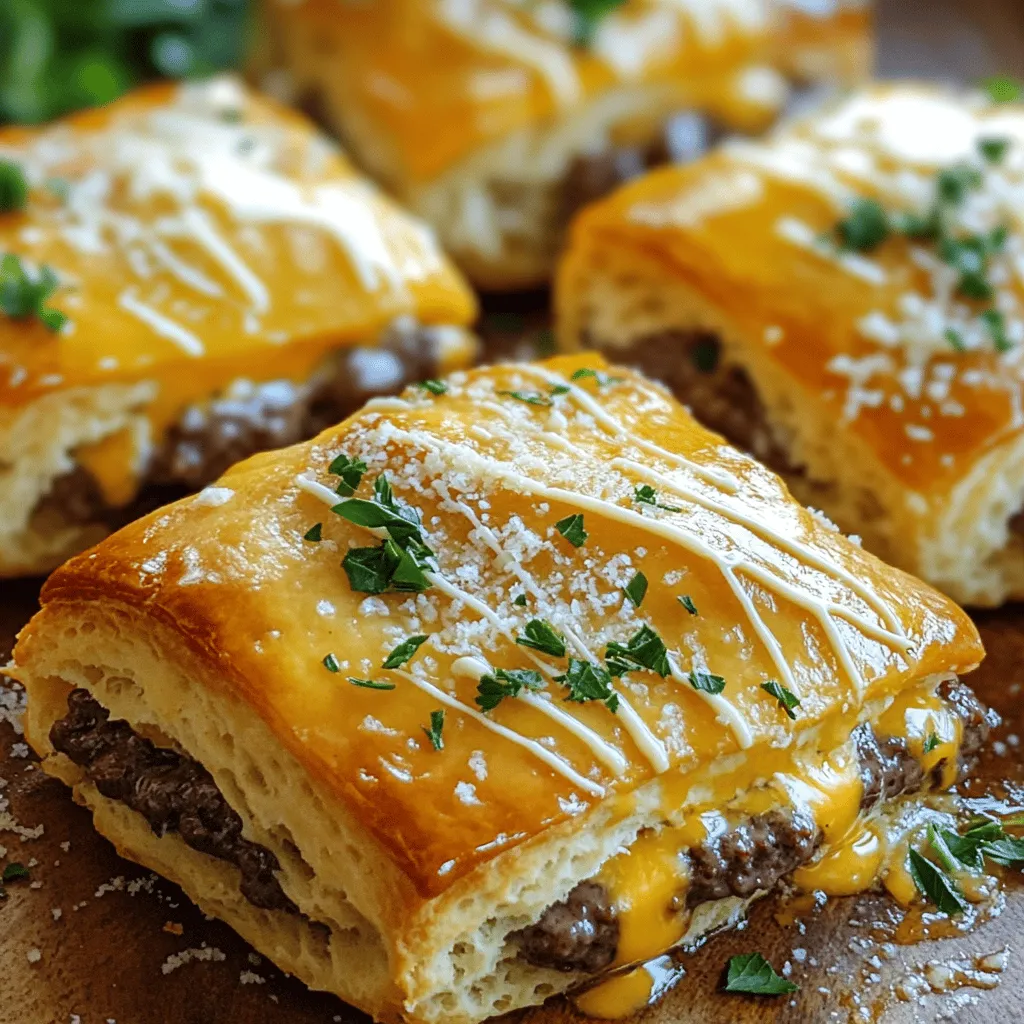 Garlic parmesan cheeseburger bombs are tasty bites that mix classic flavors. You will love how they taste and how easy they are to make. The main ingredients include ground beef, garlic, cheddar cheese, and parmesan cheese. These flavors blend well to create a rich and savory treat. You can also use biscuit dough to wrap the filling, making them fun and portable.