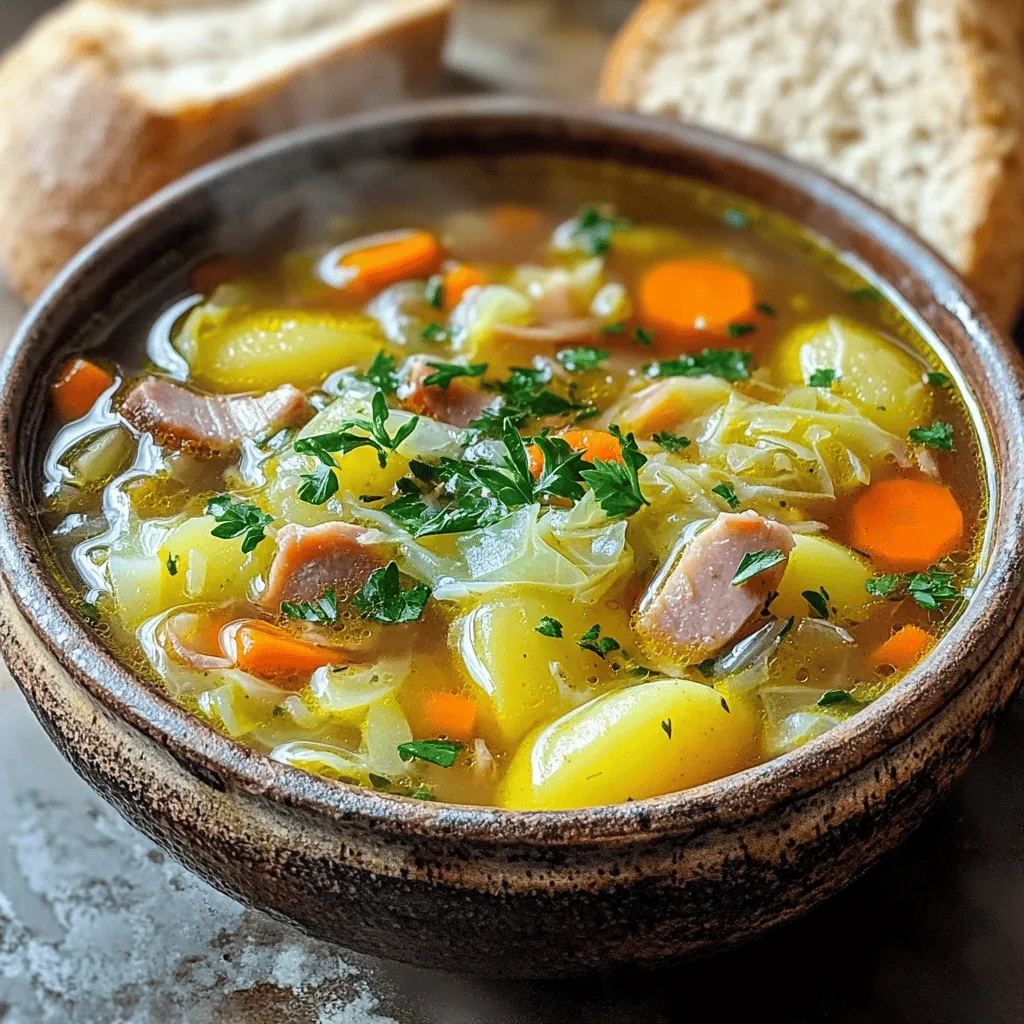 Hearty Ham Bone Soup with Potatoes and Cabbage Delight