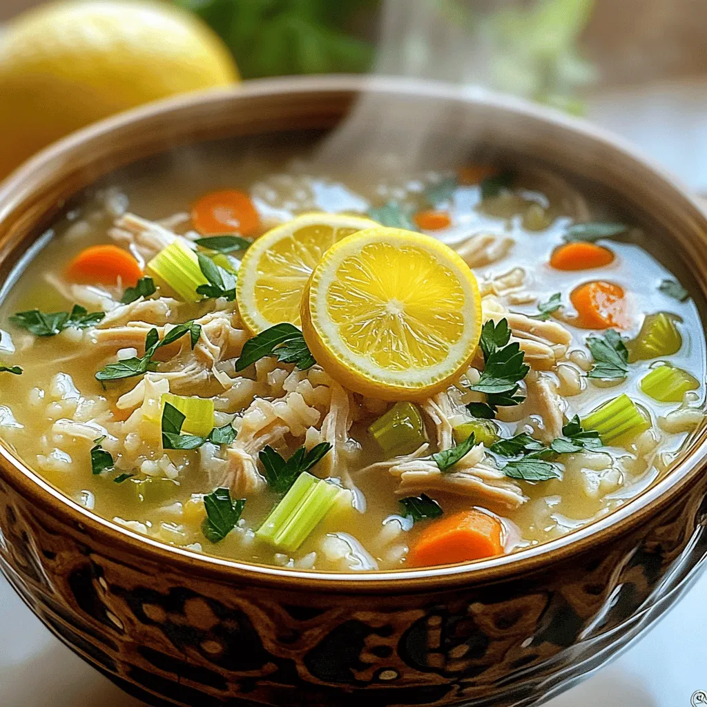 To make a great chicken lemon rice soup, you need fresh and simple ingredients. This homemade chicken broth brings rich flavor. You can use store-bought broth if you