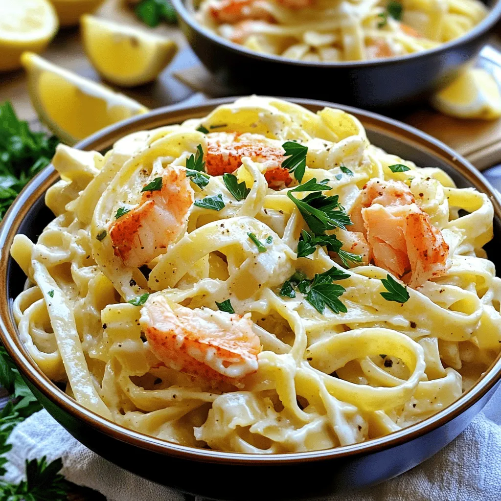 To make a great Cajun lobster alfredo recipe, you need key ingredients. The main items include fettuccine pasta, heavy cream, Parmesan cheese, and Cajun seasoning. You will also need lobster meat, crab meat, and salmon. These seafood choices add flavor and texture to the dish.