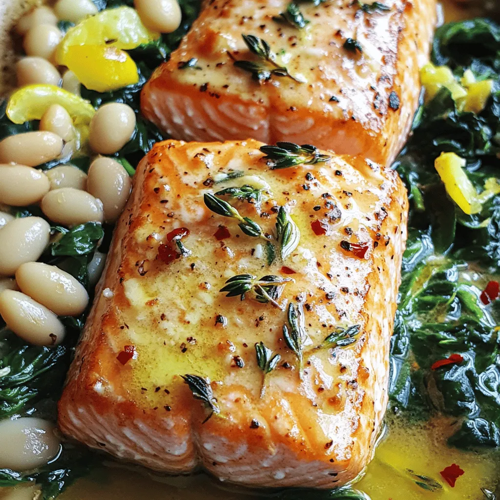 Garlic Butter Salmon and Lemon White Beans Delight