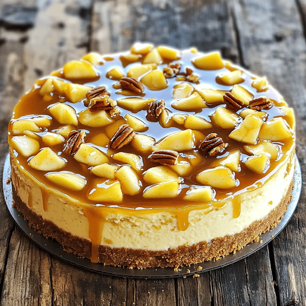 For a perfect caramel apple cheesecake, you need some key ingredients: - 1 ½ cups graham cracker crumbs - ½ cup unsalted butter, melted - 1 cup granulated sugar, divided - 3 (8 oz) packages cream cheese, softened - 3 large eggs - 1 teaspoon vanilla extract - 1 teaspoon cinnamon - 2 cups peeled and diced apples (Granny Smith or Honeycrisp) - ½ cup caramel sauce (plus extra for drizzling)