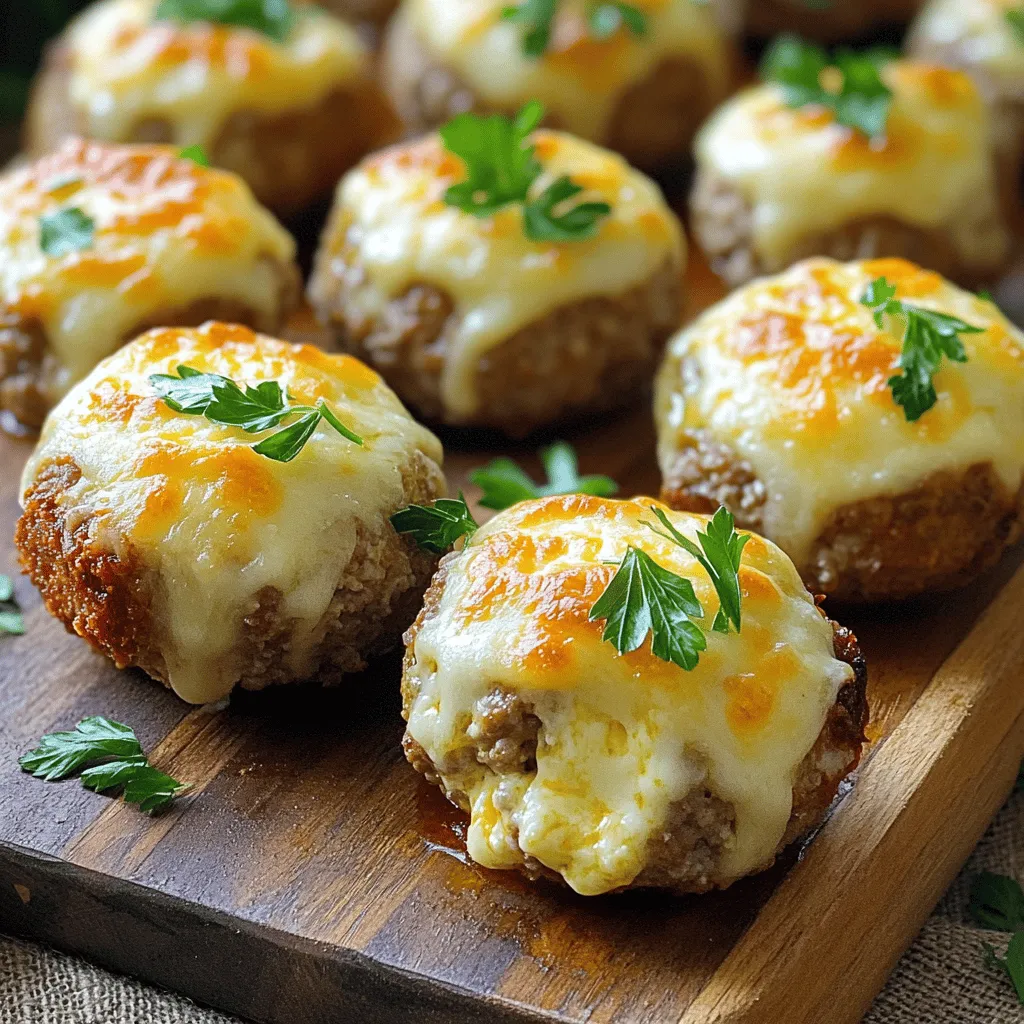 To make cheesy stuffed meatloaf bites, you need simple ingredients. Gather ground beef, breadcrumbs, grated Parmesan, shredded mozzarella, an egg, milk, onion, garlic, Worcestershire sauce, Italian seasoning, salt, and pepper. Don
