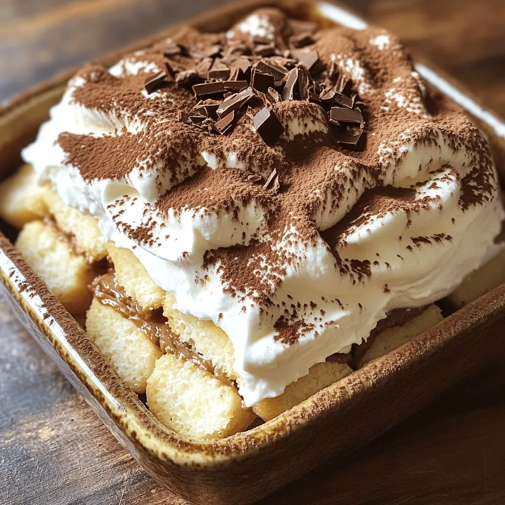 - 1 cup strong brewed coffee, cooled - 2 tablespoons cocoa powder, for dusting - 3 large eggs, separated - 1/2 cup granulated sugar - 1 cup mascarpone cheese - 1 cup heavy cream, chilled - 1 teaspoon vanilla extract - 12-15 ladyfinger cookies (savoiardi) - A pinch of salt