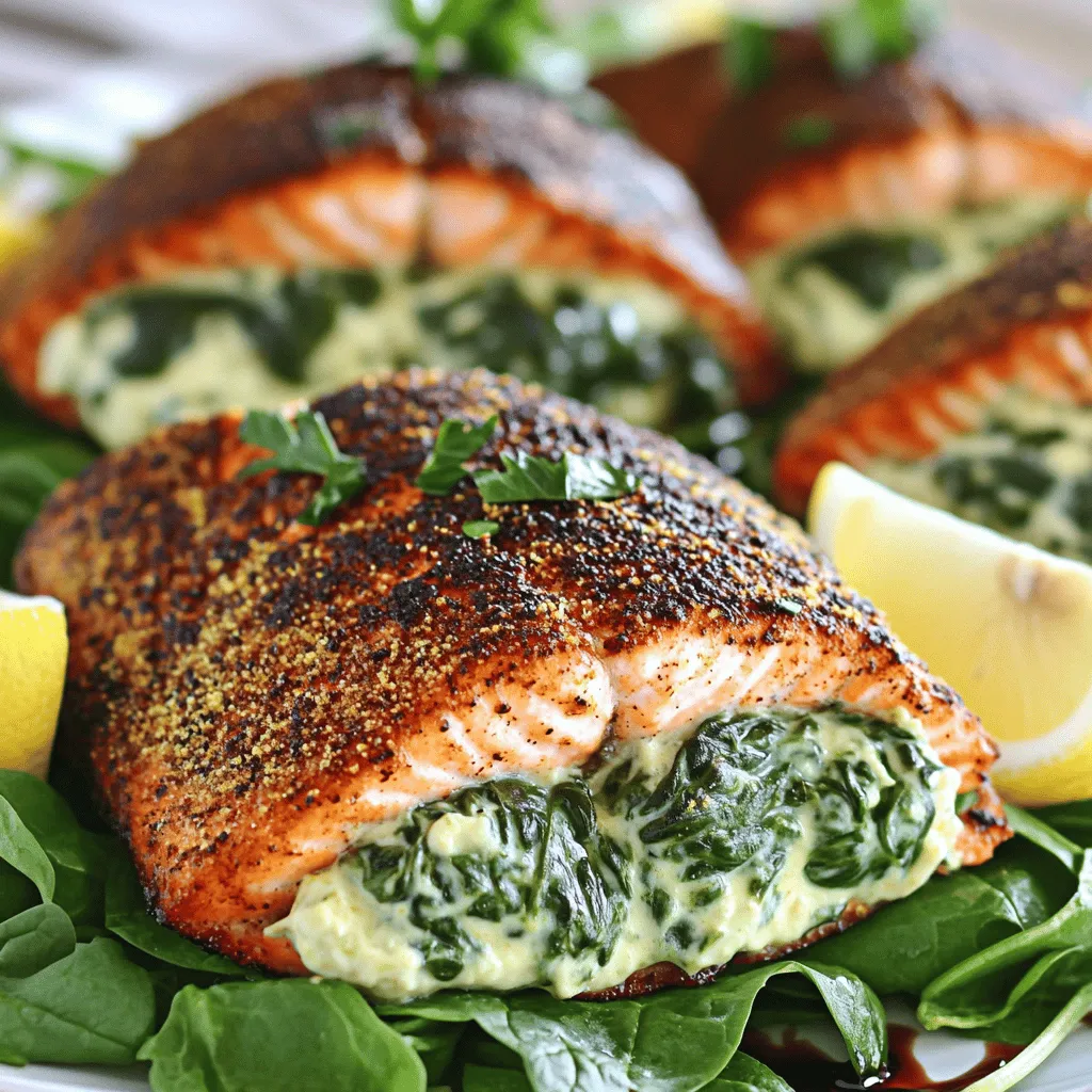 Flavorful Blackened Salmon Stuffed with Spinach &#038; Parmesan