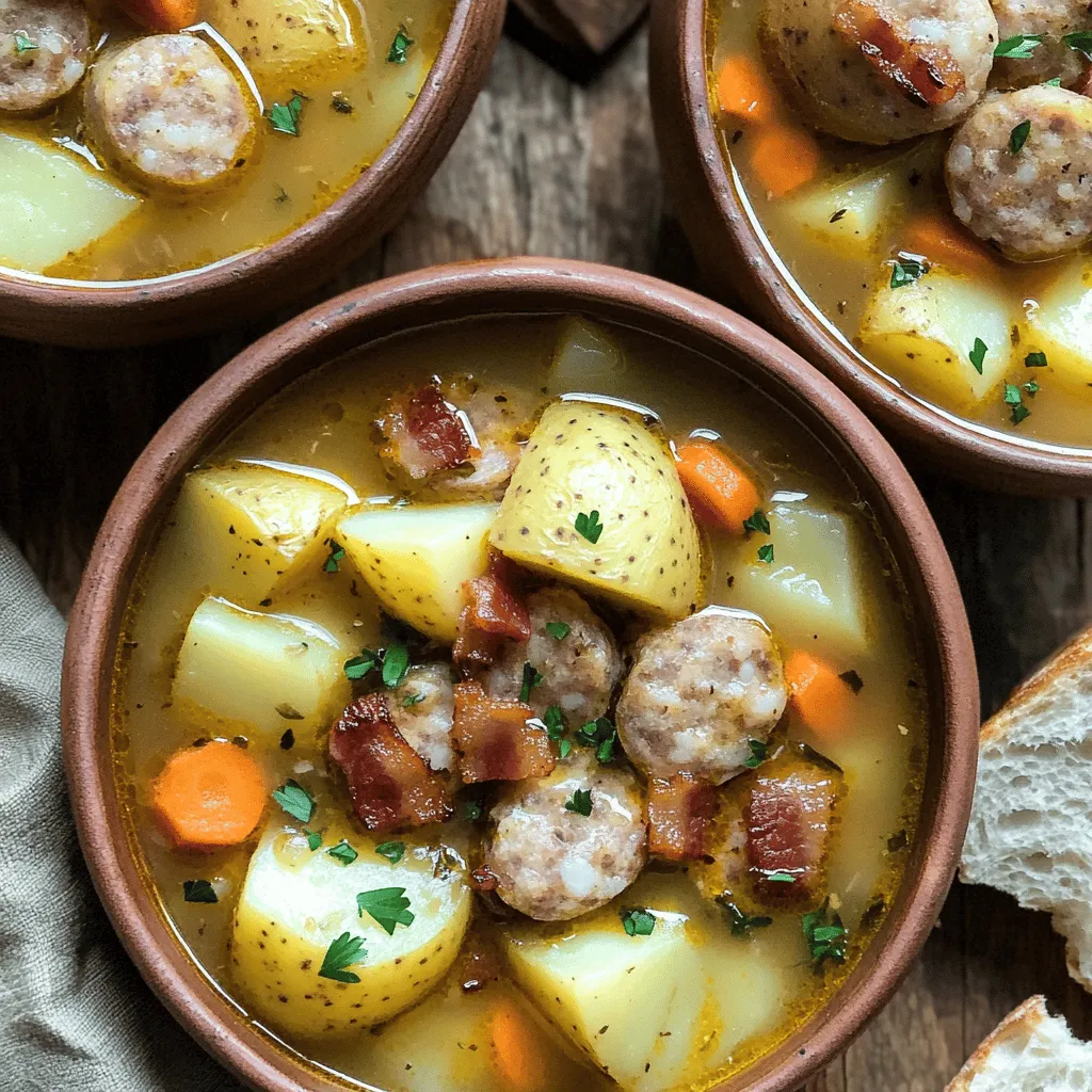Dublin coddle is a warm, filling dish that uses simple, hearty ingredients. The main ingredients include pork sausage, bacon, onions, potatoes, carrots, and garlic. Each plays a role in creating rich flavors that blend well in the slow cooker.