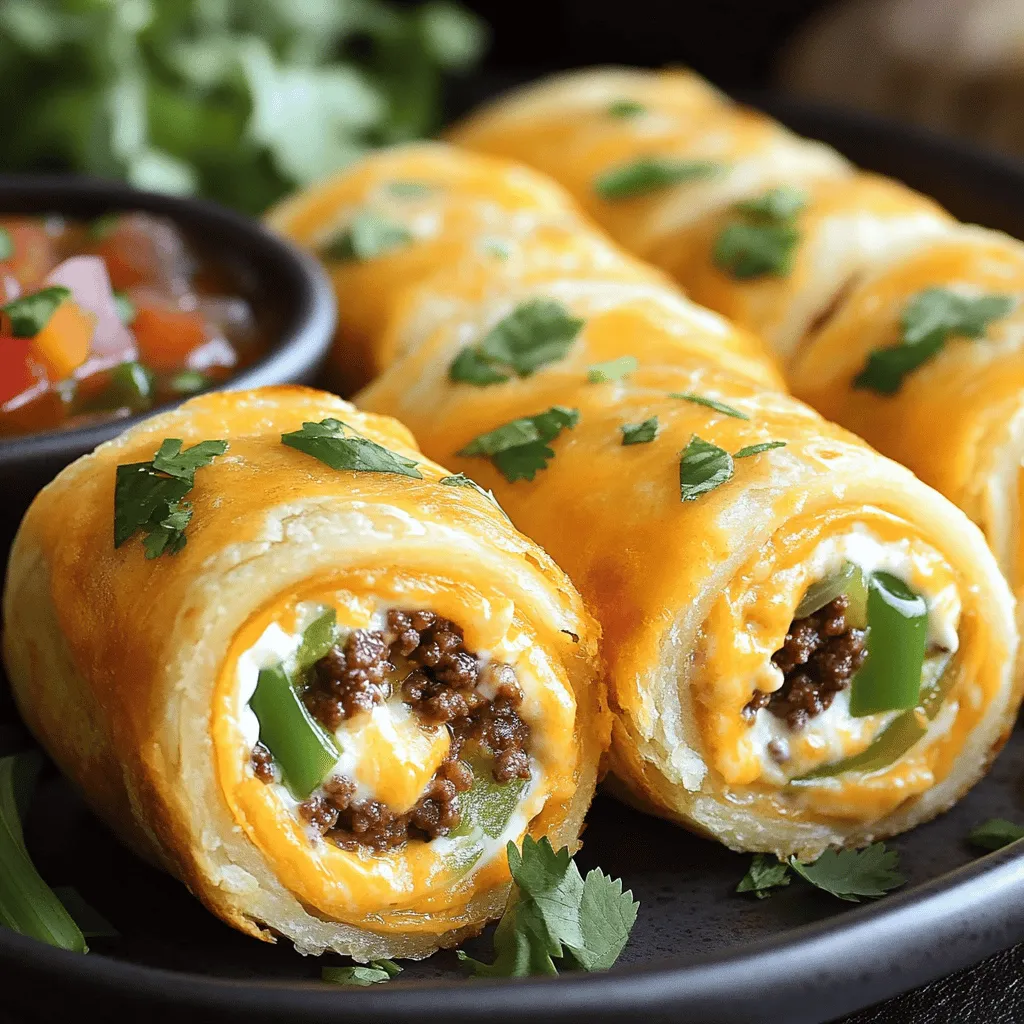 The key ingredients for cheesy beef roll-ups include simple items. You need 1 pound of ground beef. This adds flavor and protein. Next, grab 1 cup of shredded cheddar cheese. It melts well and adds a rich taste. You also need 1 cup of cream cheese, softened, for a creamy texture.