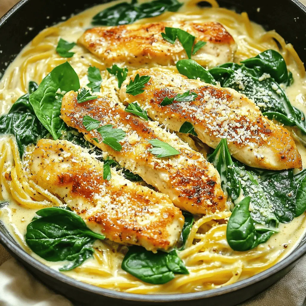 - 2 boneless, skinless chicken breasts - 8 ounces egg noodles - 4 tablespoons unsalted butter, divided - 3 cloves garlic, minced - 1 cup spinach leaves - 1 cup low-sodium chicken broth - 1/2 cup heavy cream - 1 teaspoon paprika - 1 teaspoon dried Italian herbs - Salt and pepper to taste - Fresh parsley, chopped for garnish - Grated Parmesan cheese (optional)