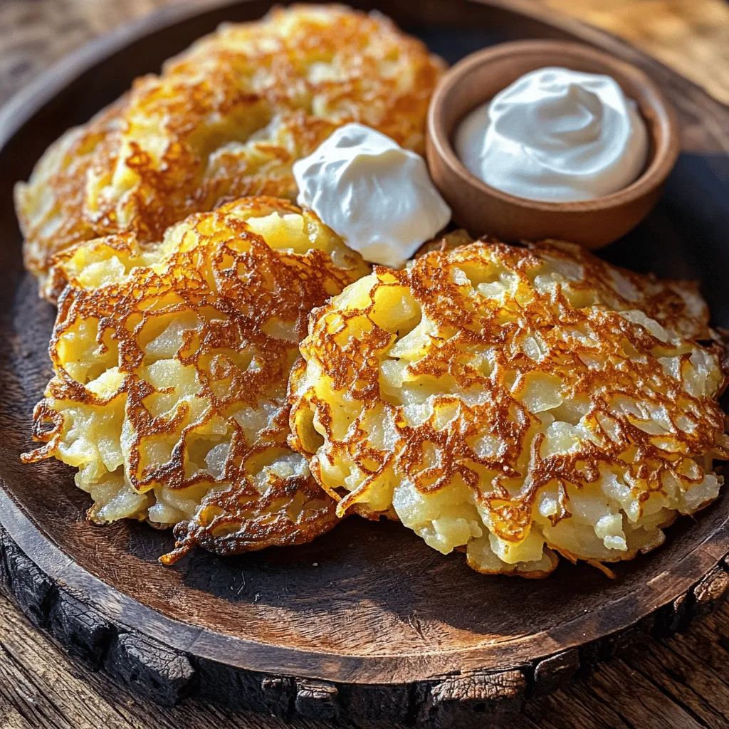 - 4 medium-sized potatoes, peeled and grated - 1 small onion, finely grated - 2 large eggs - 1/2 cup all-purpose flour - 1 teaspoon baking powder - 1 teaspoon salt - 1/2 teaspoon black pepper - 1/4 teaspoon nutmeg (optional) - Vegetable oil for frying - Sour cream and applesauce for serving