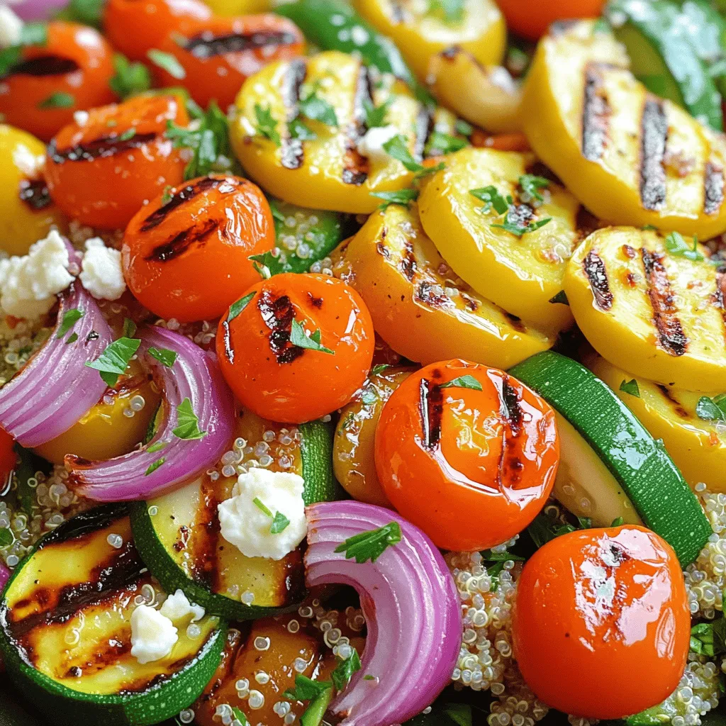 To make this tasty grilled vegetable and quinoa salad, you need: