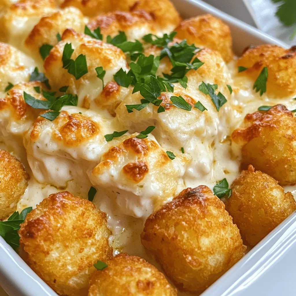 Savory Creamy Chicken Alfredo Tater Tot Casserole Dish