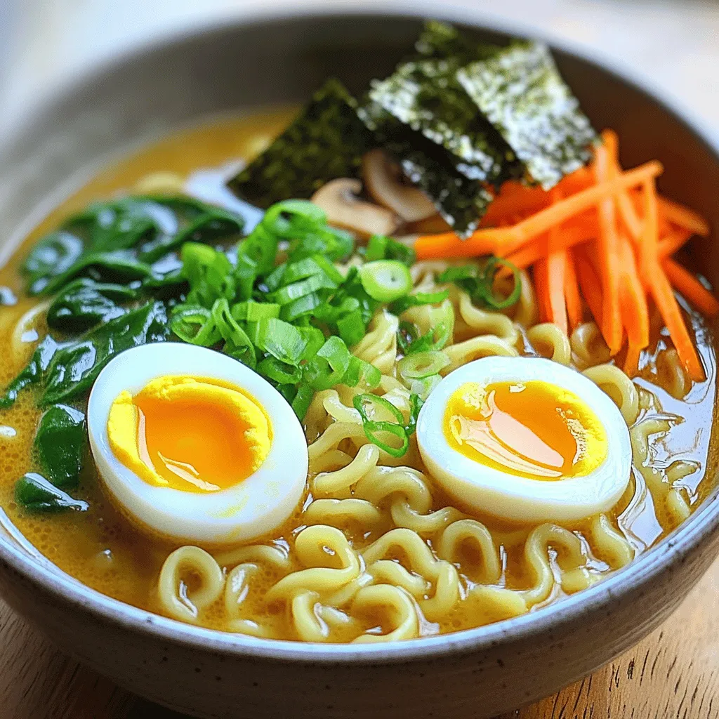 When making an easy ramen recipe, you will need a few key ingredients. First, choose a broth. You can use vegetable or chicken broth. This forms the base of your dish. For my savory miso ramen bowl, I recommend using four cups of broth.