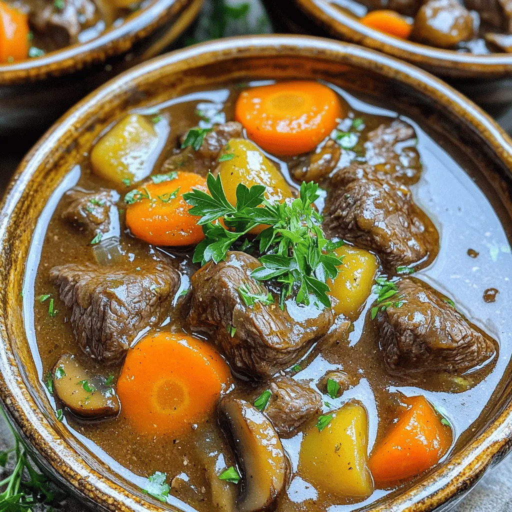 When I think of a comforting beef stew, I picture rich flavors and hearty textures. The key ingredients for beef stew include beef chuck, onions, and garlic. These form the base of this dish. Each ingredient plays a role in creating a deep, savory flavor.