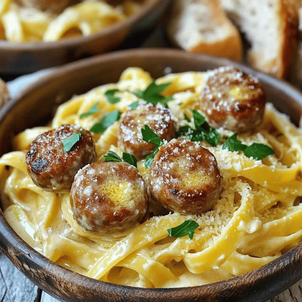 Garlic Butter Sausage Bites with Creamy Pasta Delight