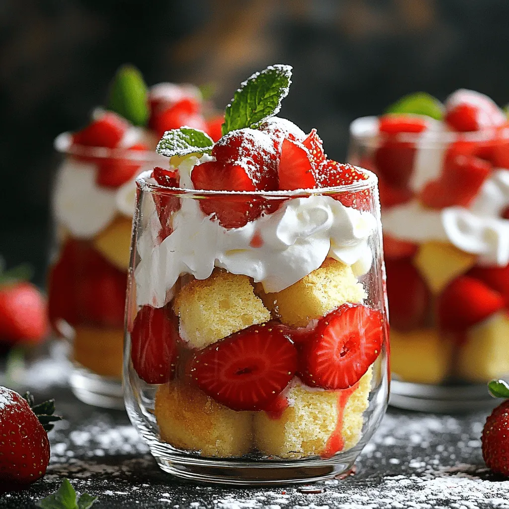 - Fresh strawberries - Sugar - Vanilla extract - Heavy whipping cream - Powdered sugar