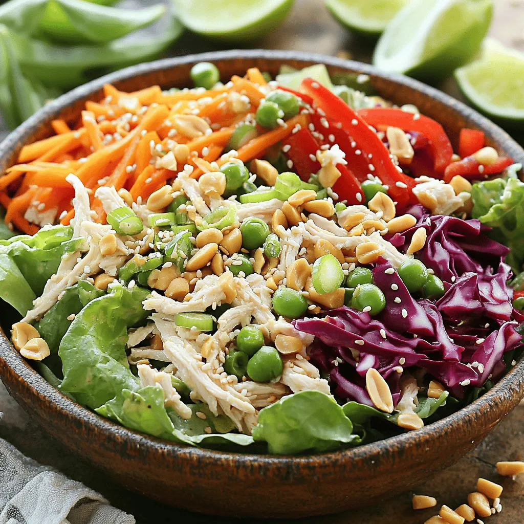 The Asian Chicken Crunch Salad recipe shines with its vibrant salad ingredients. Each component adds color and crunch. The main components include shredded chicken, mixed greens, and colorful veggies.