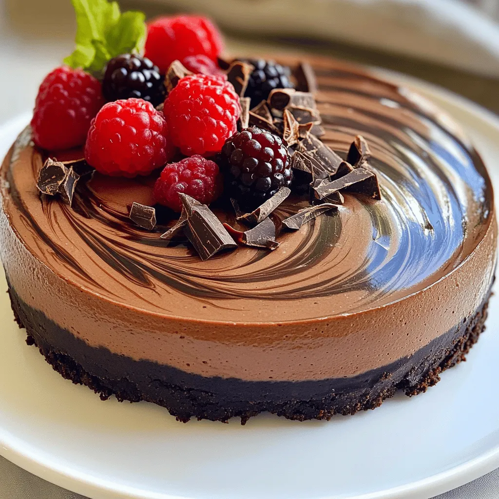 To make a rich and creamy chocolate mousse cheesecake, gather these key ingredients: - 1 ½ cups chocolate cookie crumbs - ½ cup unsalted butter, melted - 2 cups cream cheese, softened - 1 cup granulated sugar - 3 large eggs - 1 teaspoon vanilla extract - 8 ounces semi-sweet chocolate, melted and slightly cooled - 1 cup heavy cream - ¼ cup powdered sugar