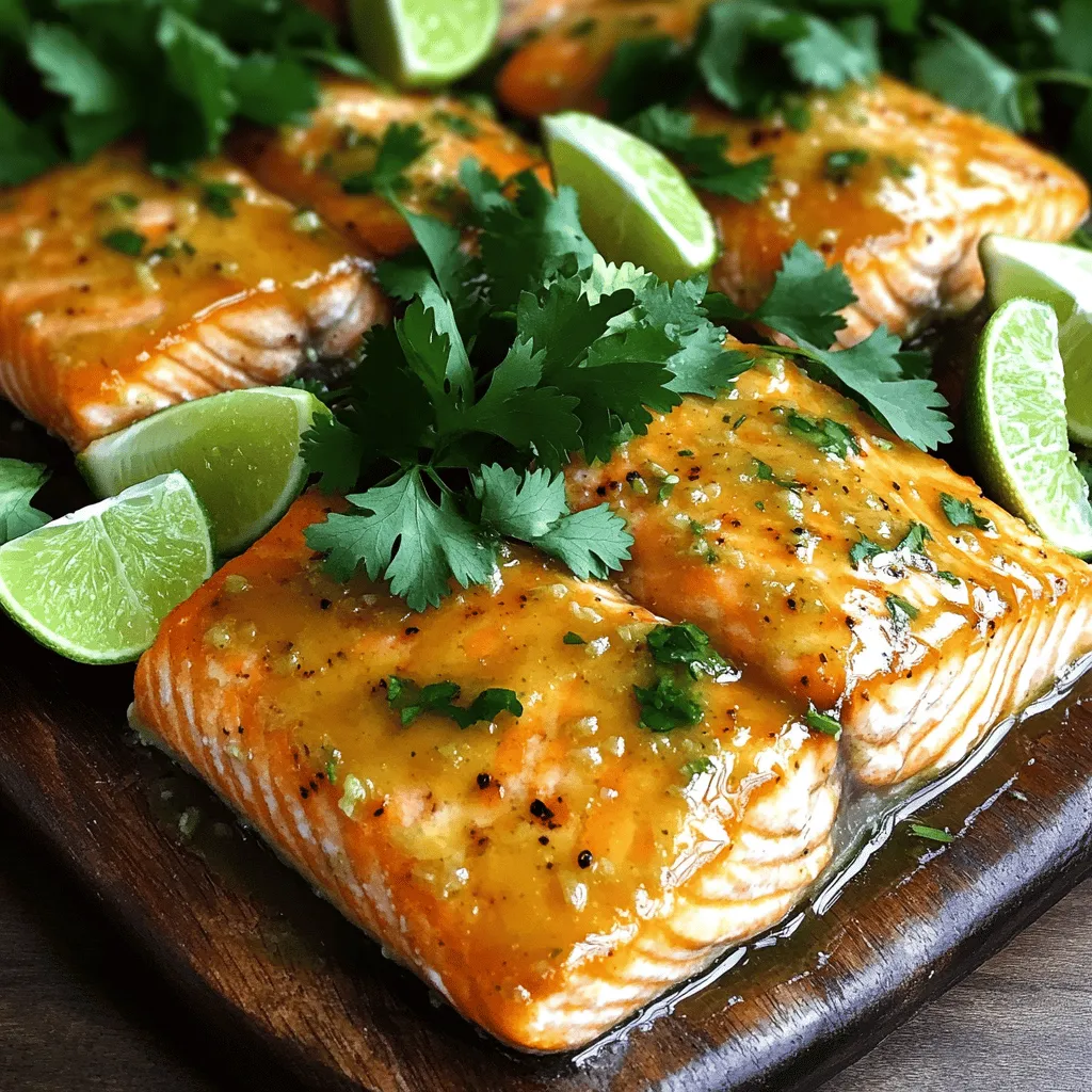 The honey-lime garlic butter salmon recipe needs simple yet tasty ingredients. You need four salmon fillets, each around six ounces. Unsalted butter adds a rich flavor. Honey brings sweetness, while fresh lime juice adds tang. You also need minced garlic for depth. Lime zest provides extra citrus notes. Salt and pepper enhance the taste. Fresh cilantro or parsley gives a bright finish. Finally, lime wedges are perfect for serving.
