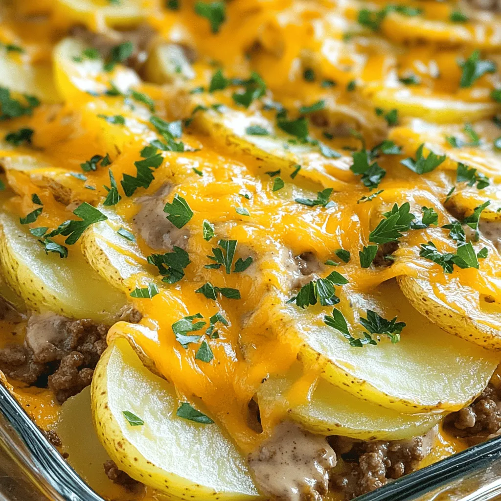 This Easy Hamburger Potato Casserole is a hearty dish. It combines beef, potatoes, and cheese. You can have it ready in about an hour. It