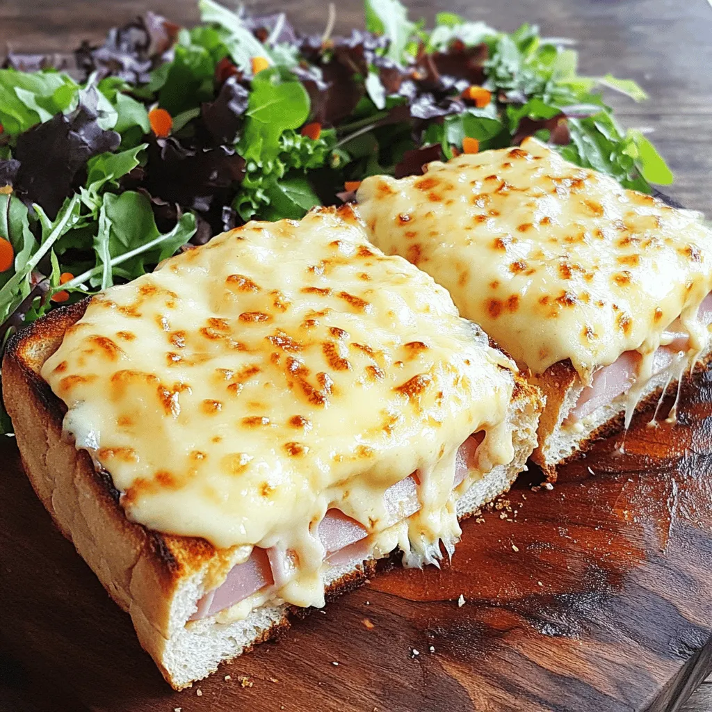 - Thick-cut white bread - Ham (deli-quality) - Gruyère/Swiss cheese - Dijon mustard - Unsalted butter - All-purpose flour - Milk (whole or 2%) - Nutmeg - Salt and pepper - Topping options