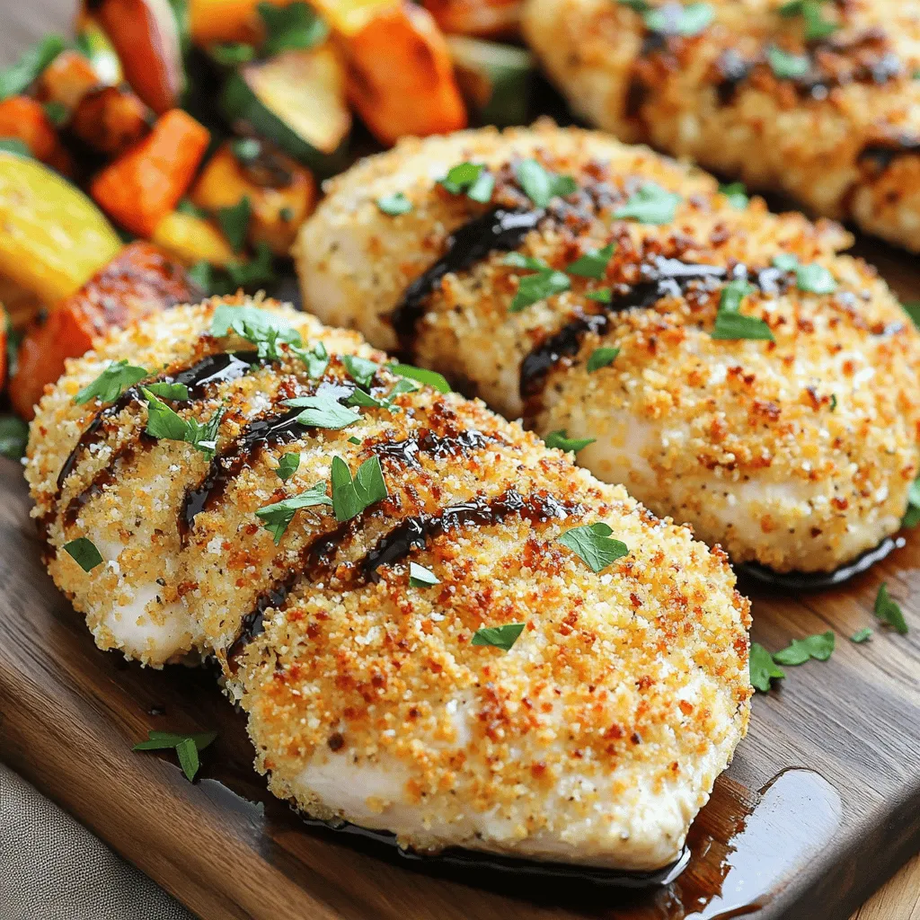 - 2 boneless, skinless chicken breasts - 1 cup freshly grated Parmesan cheese - 1 cup panko breadcrumbs