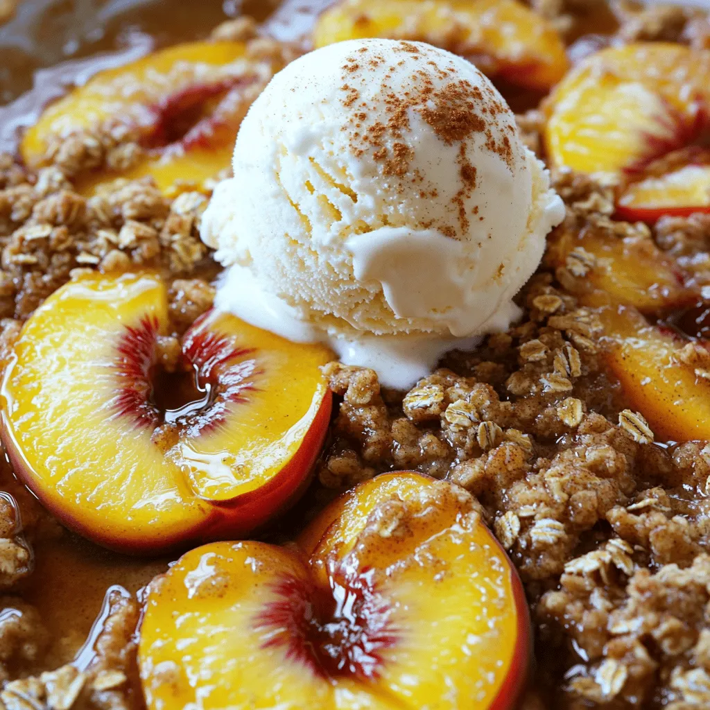 To make baked peaches with crisp, you need fresh peaches and a few simple staples. The main ingredient is ripe peaches. Their sweet and juicy flesh is key to this dessert. You want peaches that feel firm but slightly soft. They should have a nice aroma.