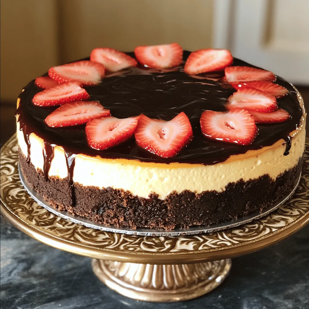 - 1 ½ cups graham cracker crumbs - ½ cup unsalted butter, melted - 2 tablespoons sugar - 24 oz (3 packages) cream cheese, softened - 1 cup sugar - ½ cup sour cream - 1 teaspoon vanilla extract - 3 large eggs - 8 oz dark chocolate, melted and slightly cooled - 1 ½ cups fresh strawberries, hulled and sliced - 2 tablespoons cornstarch