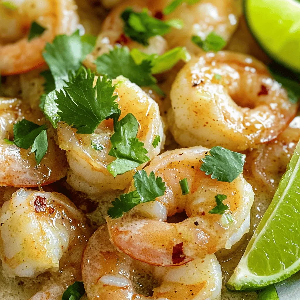 - 1 pound large shrimp, peeled and deveined - 1 cup coconut milk - 2 tablespoons fresh lime juice - Zest of 1 lime - 3 cloves garlic, minced - 1 tablespoon ginger, grated - 1 tablespoon honey - 1/2 teaspoon red pepper flakes (adjust to taste) - Salt and pepper to taste - 2 tablespoons coconut oil (or olive oil) - Fresh cilantro, for garnish - Lime wedges, for serving