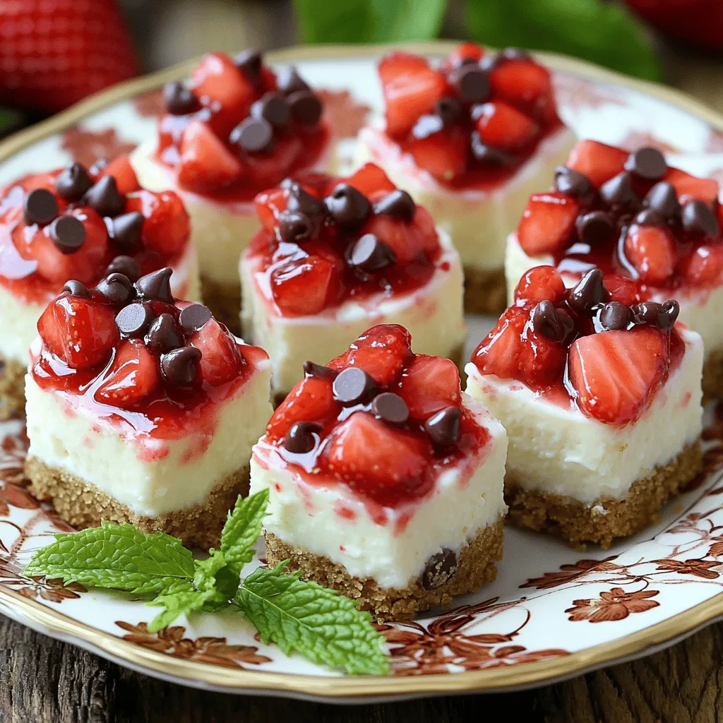 - 1 cup graham cracker crumbs - 1/2 cup unsalted butter, melted - 2 cups cream cheese, softened - 1 cup powdered sugar - 1 teaspoon vanilla extract - 1/2 cup whipped cream - 1 cup fresh strawberries, diced - 1/4 cup strawberry jam (optional, for extra flavor) - 1/4 cup mini chocolate chips (for garnish)
