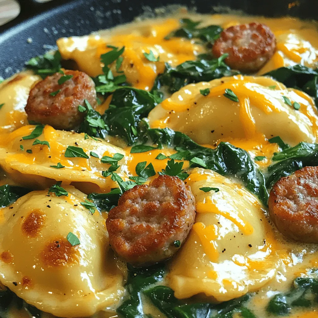 The creamy pierogi and turkey sausage skillet uses simple, fresh ingredients. You need a package of frozen pierogi, which holds potato and cheese. For protein, grab one pound of turkey sausage. Slice it into rounds for even cooking.