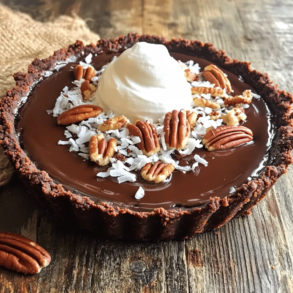 To make a great German chocolate pie, you need a few key ingredients. The main base is a pre-made chocolate pie crust. This crust saves time and gives a nice chocolate flavor. Next, you will need granulated sugar. It sweetens the pie and balances the rich cocoa.
