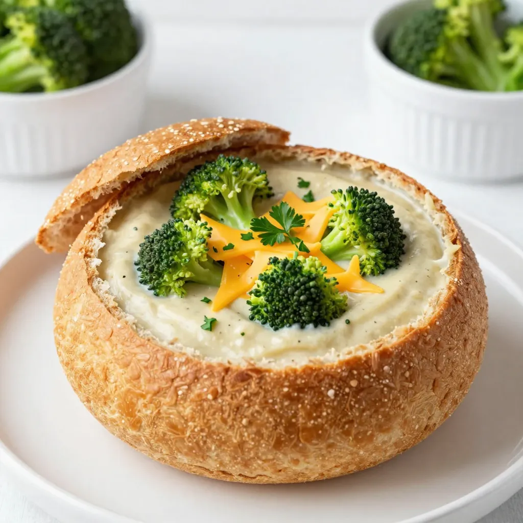 Cheddar Broccoli Soup in Bread Bowls Delight