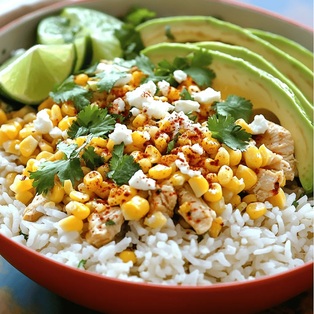 To make a great Street Corn Chicken Rice Bowl, you need simple, fresh ingredients. The base is jasmine rice, which gives a nice, fluffy texture. You will also need grilled chicken breast. This adds protein and keeps the dish hearty.