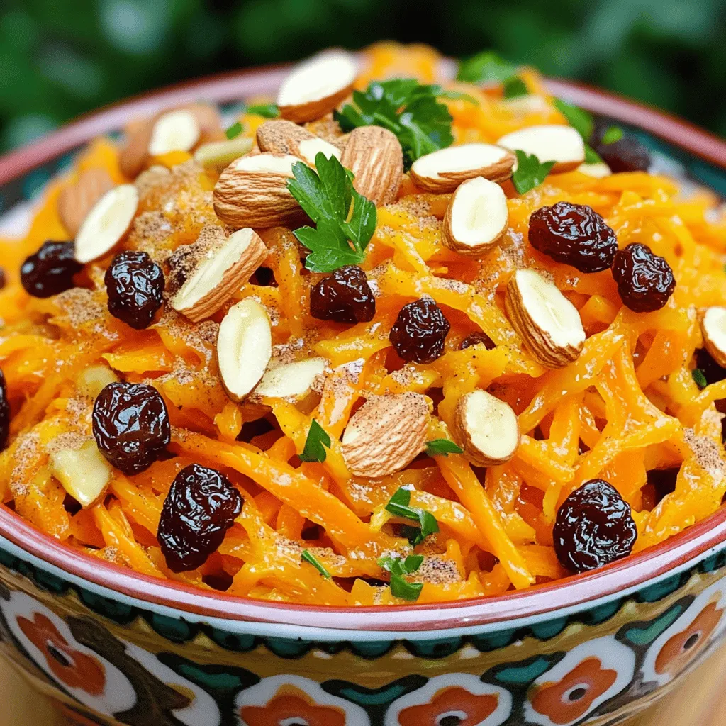 - 4 large carrots, peeled and grated - 1/2 cup raisins - 1/4 cup sliced almonds (toasted if preferred)