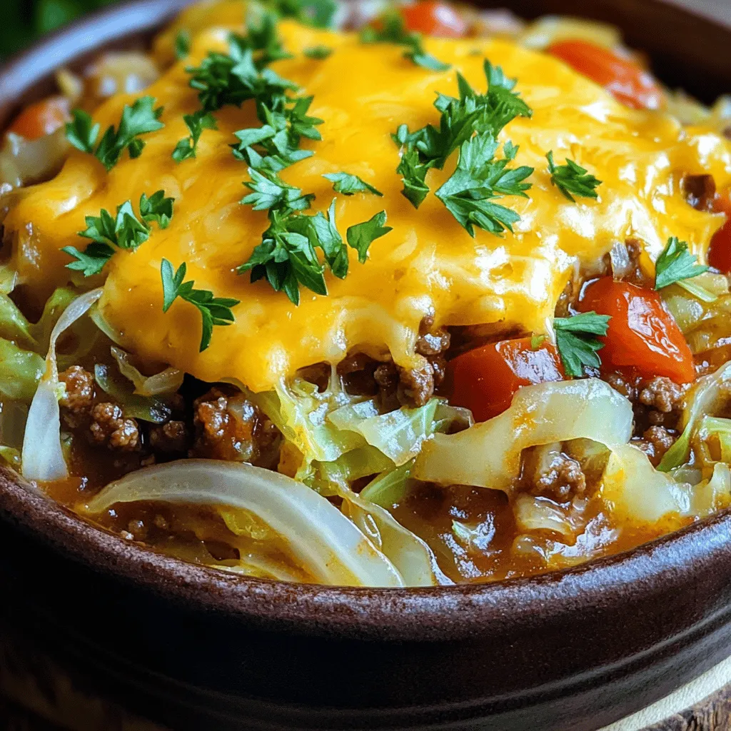 This casserole is a simple yet tasty meal. It combines savory ground beef and fresh cabbage. The key ingredients bring bold flavors and nutrients.