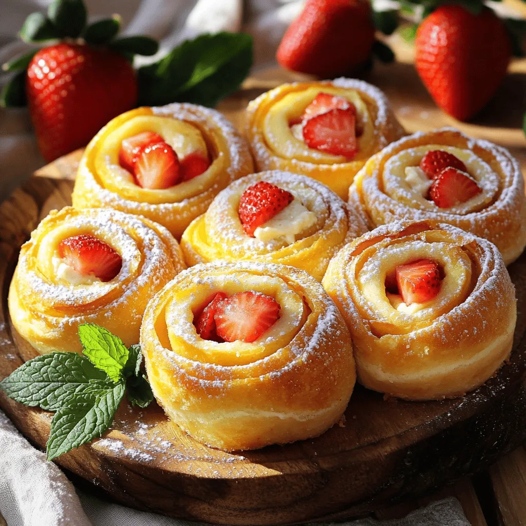 Strawberry cheesecake sweet rolls are a fun twist on classic rolls. They blend soft dough with creamy cheesecake filling and fresh strawberries. This dessert is perfect for breakfast or as a sweet treat.