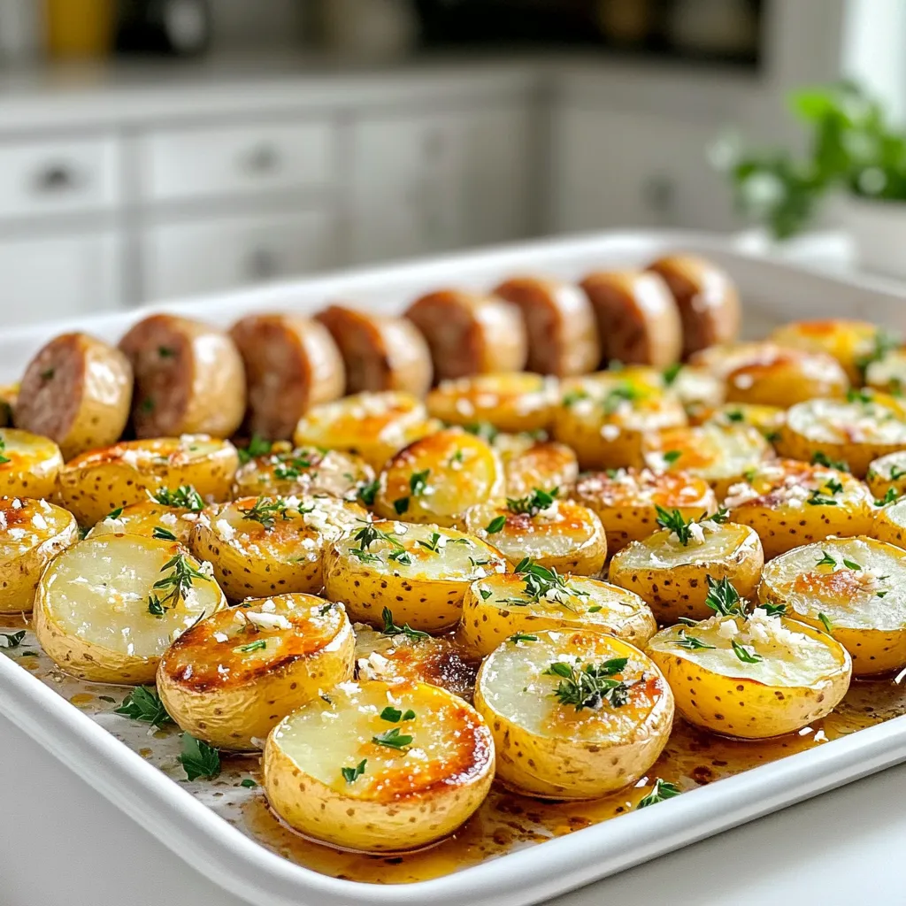 Garlic Parmesan Sausage and Potatoes Sheet Pan Delight