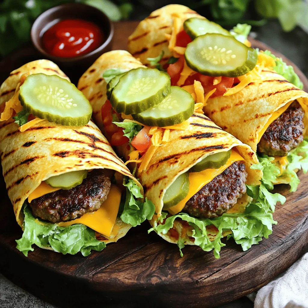 Grilled cheeseburger wraps blend all the joy of a cheeseburger with the ease of a wrap. You get a warm tortilla stuffed with cheesy beef and fresh toppings. This dish is both quick and tasty, making it a favorite for families.