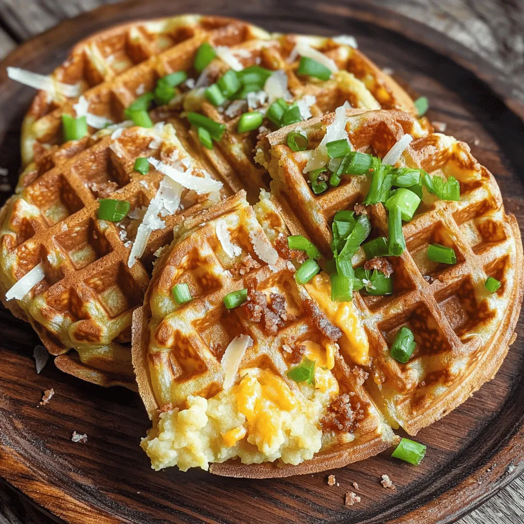 Loaded potato waffles are a fun twist on classic waffles. They mix the comfort of mashed potatoes with the crunch of waffles. You can enjoy them for breakfast, lunch, or dinner. Using leftover mashed potatoes makes this dish easy and quick.