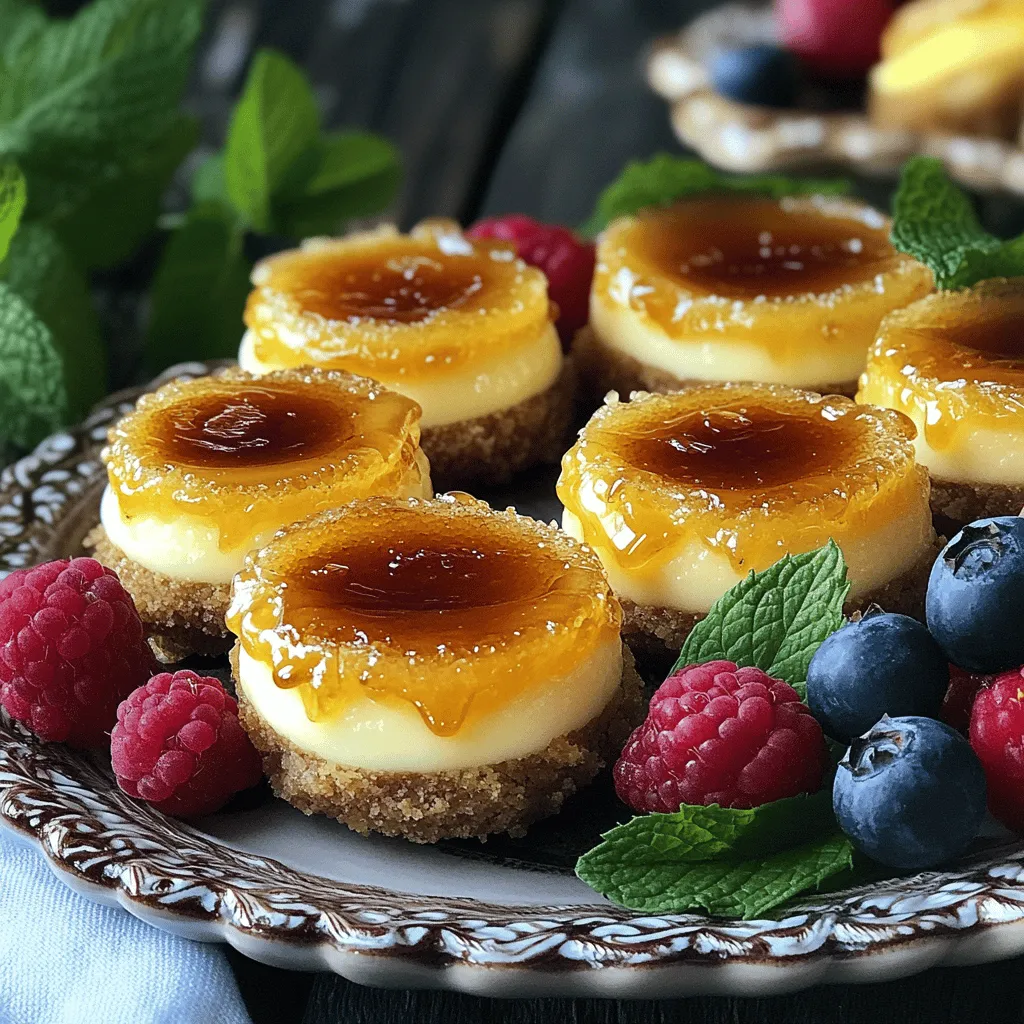 - 1 cup graham cracker crumbs - 3 tablespoons unsalted butter, melted - 2 cups cream cheese, softened - 1/2 cup granulated sugar - 1 teaspoon vanilla extract - 2 large eggs - 1/2 cup heavy cream - Extra granulated sugar for brûlée topping