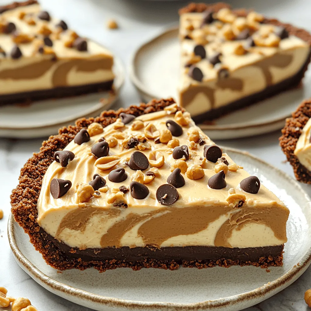 To make a no bake peanut butter pie, you need a few key ingredients. First, the crust uses 1 ½ cups of graham cracker crumbs and ½ cup of unsweetened cocoa powder. You will also need ½ cup of unsalted butter, melted. This mixture gives your pie a rich base.