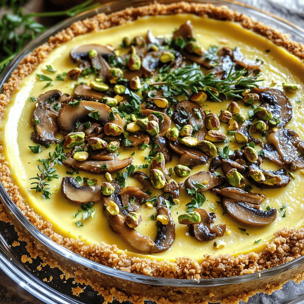 Pistachio and Mushroom Cheesecake with Feta Crust